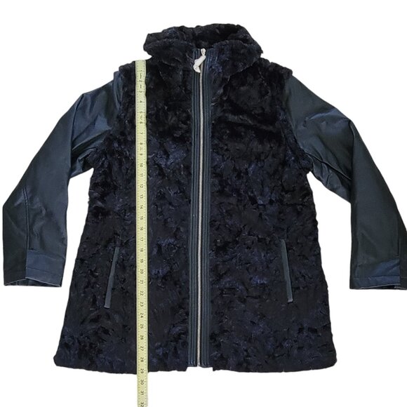 Dennis Basso Faux Fur Vegan Leather Zip Front Jacket w/ Zip-Off Sleeves NEW - Picture 5 of 14